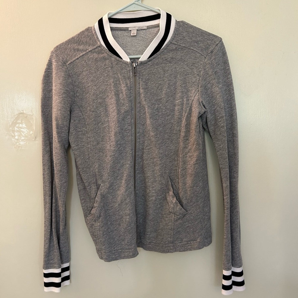 Halogen zip-up sweatshirt with striped collar and sleeves